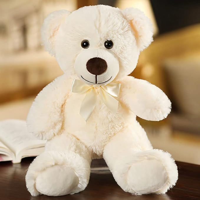 Plush Teddy Bear Cute Stuffed Animal Bear with Bow Plush Toys 13.8 Inches (Cream)