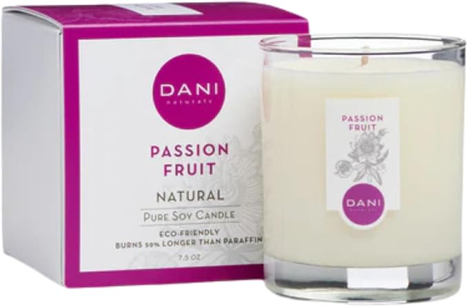 DANI Naturals Passion Fruit 100% Soy Wax Candle, Non-Toxic, 7.5oz | Vegan,soy wax candle,Clean-burning with organic cotton wick,Bright tropical passion fruit scent,Made in USA