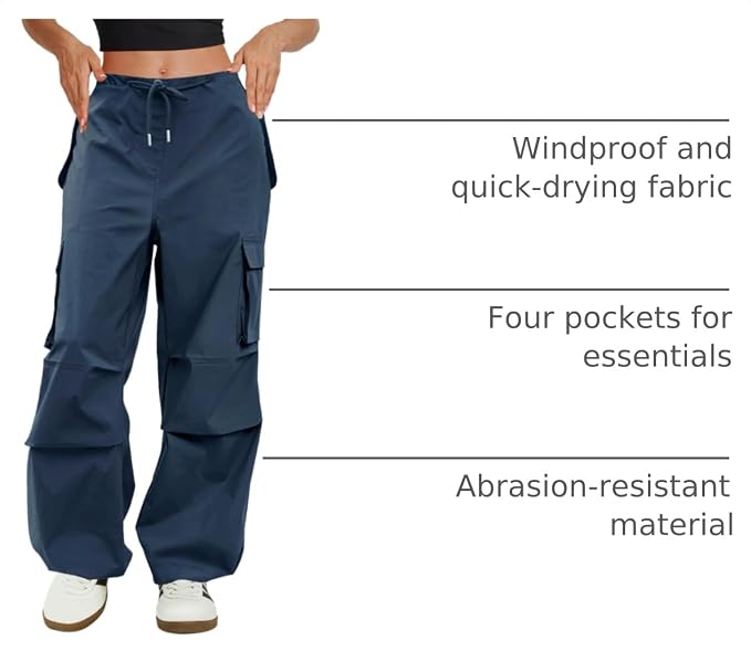 COPYLEAF Cargo Pants Women Low Waisted Parachute Pants with Pockets Loose Baggy Hiking Pants Y2K Clothes