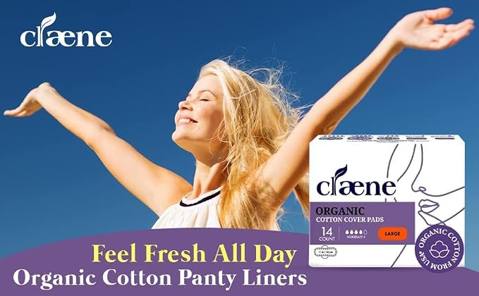 Claene Organic Cotton Cover Pads, Cruelty-Free, Menstrual Large Pads for Women, Unscented, Breathable, Vegan, Natural Sanitary Napkins with Wings (Large, 14 Count)