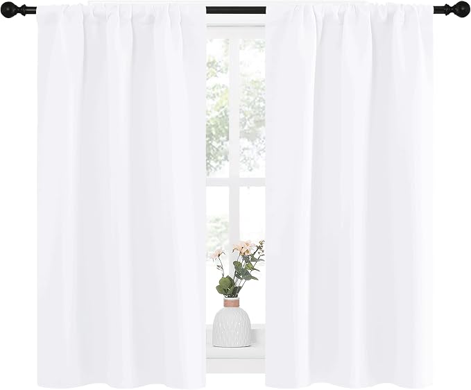 NICETOWN White Curtains for Kitchen Window, Home Decoration Light Filtering Curtains & Drapes for Small Window (34 in x 45 in (W x L), 1 Pair)