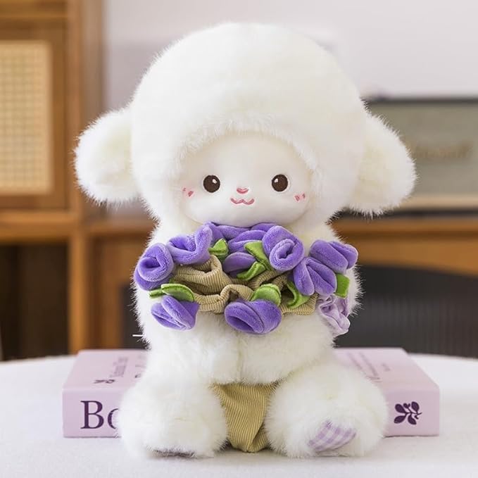 Baby Sheep Bouquet, 11.8IN Rose Baby Sheep Bouqet Plush Toy with Removable Hat Turn into a Bouquet, Hand-Flower Cute Sheeps Stuffed Lamb Plush Toy for Home Bedroom Decor, Holiday Birthday Gifts(#D)