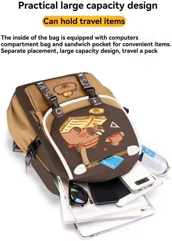 Kapibara Capybara Cartoon Backpack Gift Large Capacity Waterproof Kapibara stuff kawaii backpack with pins and Accessories (pattern 18)