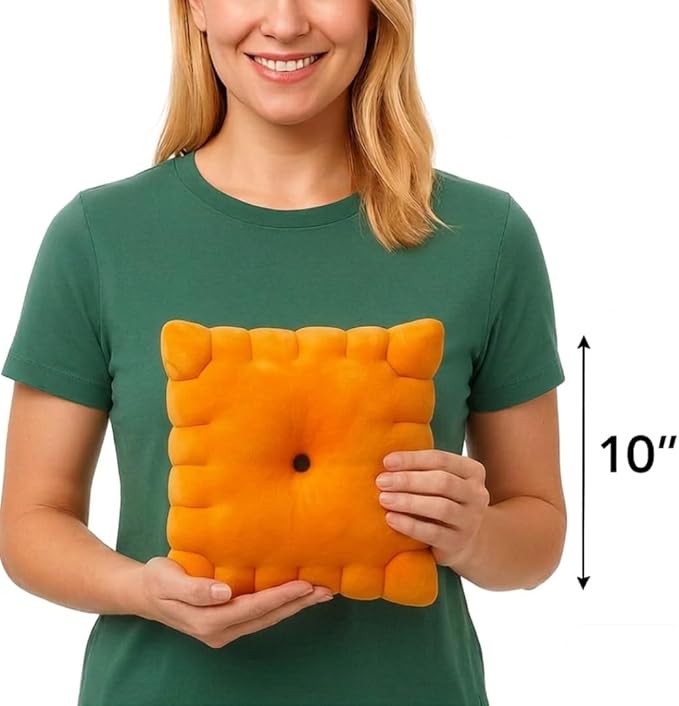 Cheese Cracker Plush Pillow – 10" Soft & Huggable Stuffed Food Plush Toy – Cute Snack-Inspired Cuddly Gift for Kids & Adults