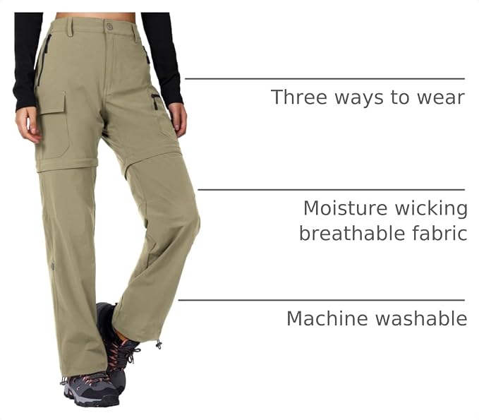 Cycorld Women's-Hiking-Pants-Convertible Quick-Dry-Stretch-Lightweight Zip-Off Outdoor Pants with 5 Deep Pockets
