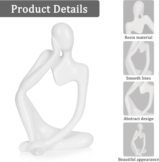 Sandstone Resin Thinker Statue Style Abstract Sculpture, White, Left | Small Statue Collectible Figurines, Modern Aesthetic Ornament for Home Office Bookshelf Desktop Coffee Table Decor