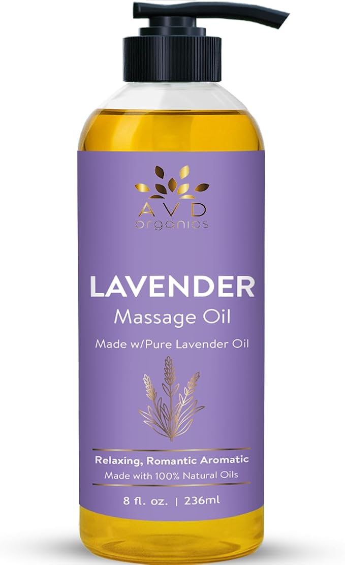 AVD Organics Lavender Massage Oil 236 ml| 100% Pure & Natural | for Men & Women | Sore Muscles Body Massage | Soothing Blend of Natural Oils for Therapeutic and Aromatherapy | 8 fl.oz