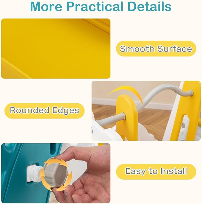 OLAKIDS Toddler Slide and Swing Set, 7 in 1 Kids Indoor Outdoor Playground with Climber Basketball Hoop Telescope Toy Storage for Boys Girls Aged 1+ (Yellow)