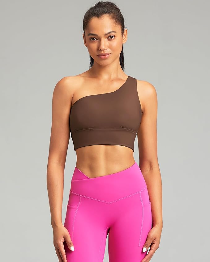 Queenie Ke Womens One Shoulder Sports Bra Left Side Strap Yoga Bras Gym Training Workout Crop Tops