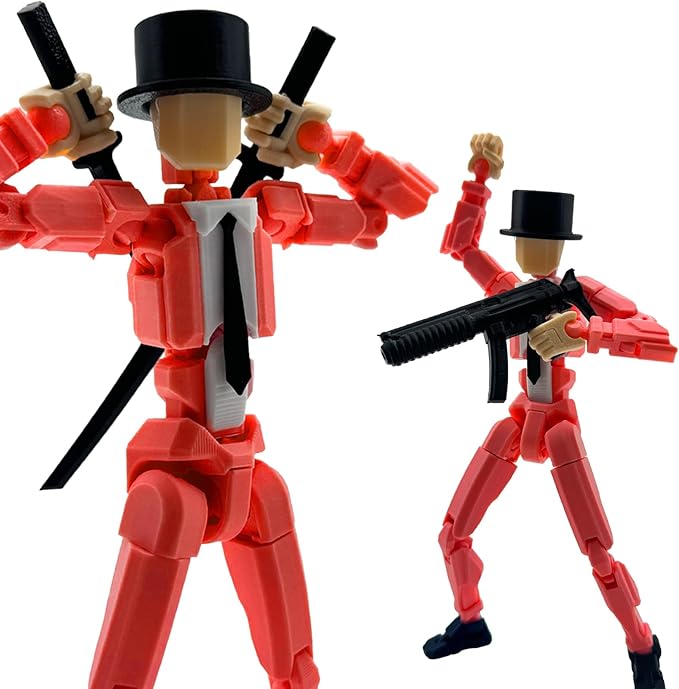 3D Printed 5.54-inch Multi-Jointed Action Figures Dummy13, Full Body Mechanical Movable Toy, Multiple Accessories, Hand Painted Figure, Desk Decoration, Creative Gifts (Y-Red Gentleman)