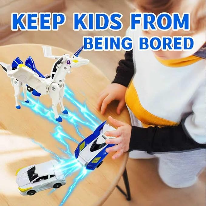 Collision Transforming Unicorn Car Toy – 2 Magnetic Cars Crash & Transform into Unicorn Robot Toys – Fun Gift for Boys & Girls, Birthday & Christmas