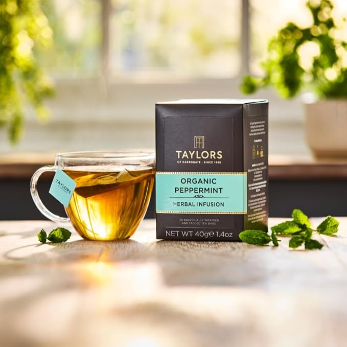 Taylors of Harrogate Organic Peppermint, Herbal Tea, Individually Wrapped Bags, 20 Count (Pack of 1), Clean, Pure and Refreshing, Caffeine-Free, Enjoy Hot or Iced, 20 Teabags