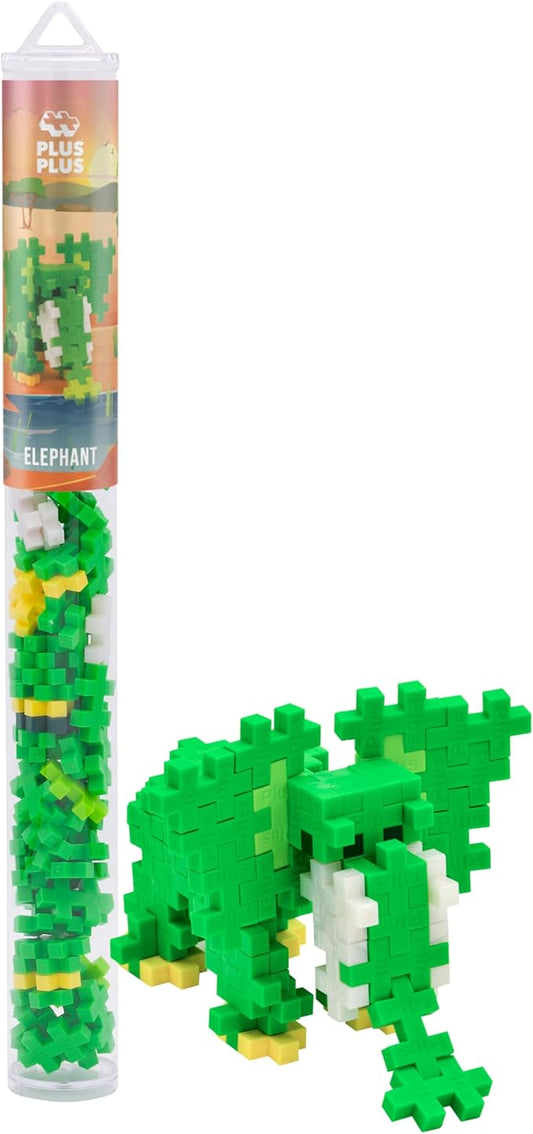 PLUS PLUS 3D Animal Figure Building Block Set, 70 Mini Interlocking Puzzle Pieces, Fun Stem Toys for Kids - Elephant Maker Tube