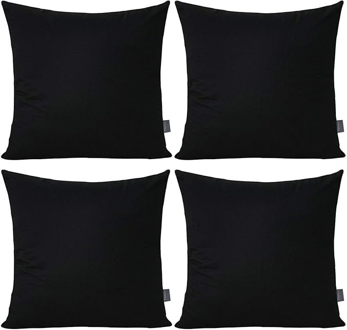Thmyo 4-Pack 100% Cotton Comfortable Solid Decorative Throw Pillow Case Square Cushion Cover Sublimation Blank Pillow Covers DIY Pillowcases (Only Covers,Not Pillow Shams)(20x20inch/50x50cm,Black)