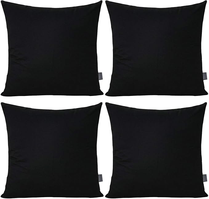 Thmyo 4-Pack 100% Cotton Comfortable Solid Decorative Throw Pillow Case Square Cushion Cover Pillowcase Sublimation Blank Pillow Covers DIY Throw Pillowcase for Sofa(18x18inch/45x45cm,Black)