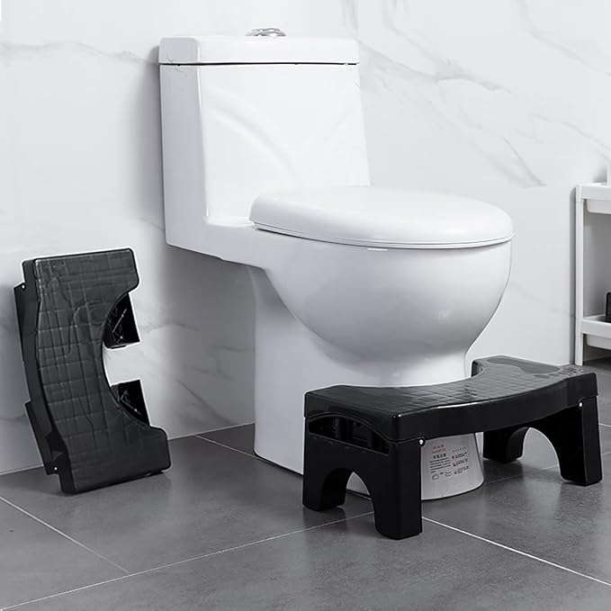 for Adult Children,Potty Training Portable Squatting Toilet Stool,Collapsible Not-Slip Toilet Stool-Black 41x25x17.5cm(16x10x7inch)