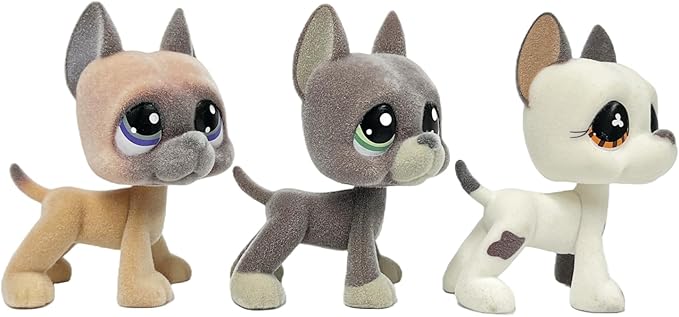 3pcs/Set Custom Flocked Pet Shop Toys Short Hair Cat Kitten Collie Great Dane Cocker Spaniel Dachshund Puppy Dog OOAK Compatible with LPS (#244 and #1519 and #577)