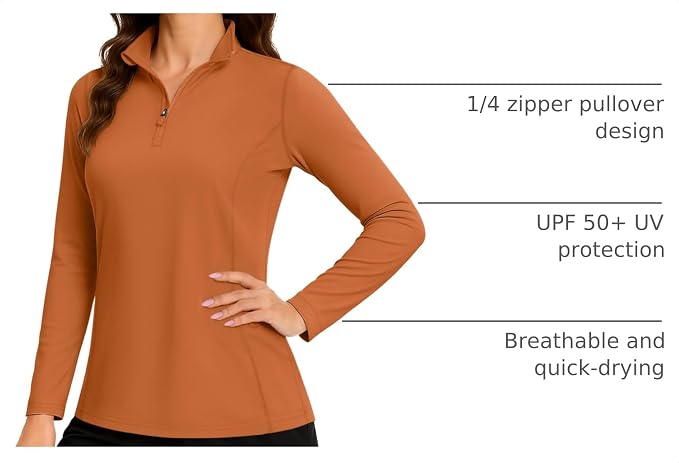 TACVASEN Women's Quarter Zip Pullover Golf Shirts UPF 50+ Long Sleeve Sun Shirts UV Protection Workout Tops