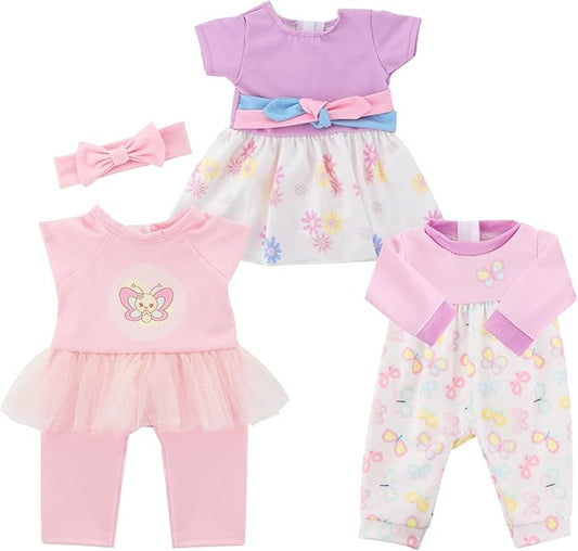Baby Doll Clothes, 3 Set 18 Inch Doll Girl Clothes and Accessories 4 Pcs Include Jumpsuits Skirt Headband (No Dolls)