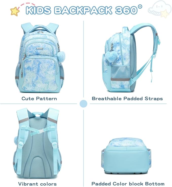 Cusangel Kids school Backpack with lunch bax for Girls,Elementary 6-12years Bookbag nylon large capacity backpack,Daypack