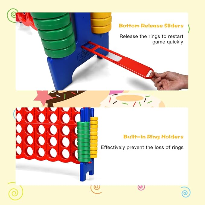 COSTWAY Jumbo 4-to-Score Giant Game Set, 4 in A Row for Kids and Adults, 3.5FT Tall Indoor & Outdoor Game Set with 42 Jumbo Rings & Quick-Release Slider, Perfect for Holiday Party & Family Game