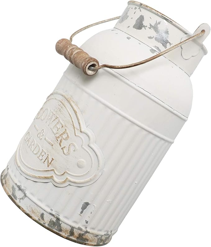 VANCORE Shabby Chic Metal Milk Jug Planter Metal Vases for Decor Rustic Flower Bucket Farmhouse Decorative Vases