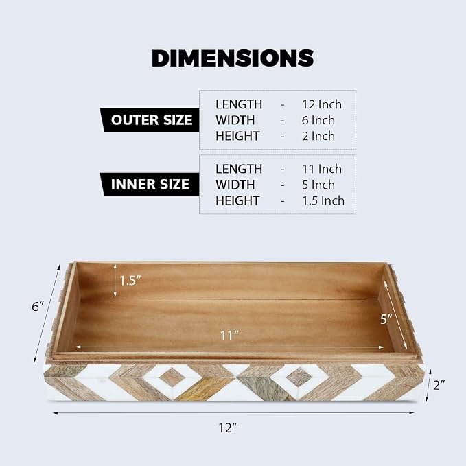 Handicrafts Home Large Decorative Storage Box with Lid Wooden Decorative Box Coffee Table Storage Box Living Room Organizer – Resin Inlay Marquet Array Collection- 12x6x2