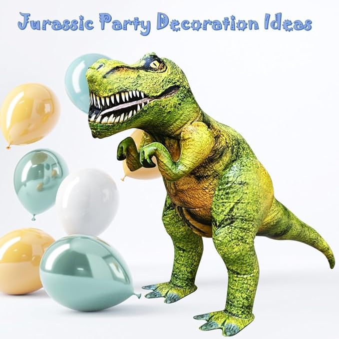 Jet Creations Inflatable T-Rex Dinosaur Toy, 32" Tall/53" Long, Green/Yellow, Pool, Party, Garden Decor, Photo Prop Jurassic Theme Decoration, 1 pc