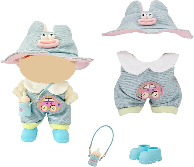 Macaron Style Doll Clothes Set for 17cm Plush Dolls, Include 5 Outfits with Hats, Shoes, Glasses and Mini Bags, Cute Dress Up Accessories for Doll Play and Display (No Dolls) (Macaron Style)