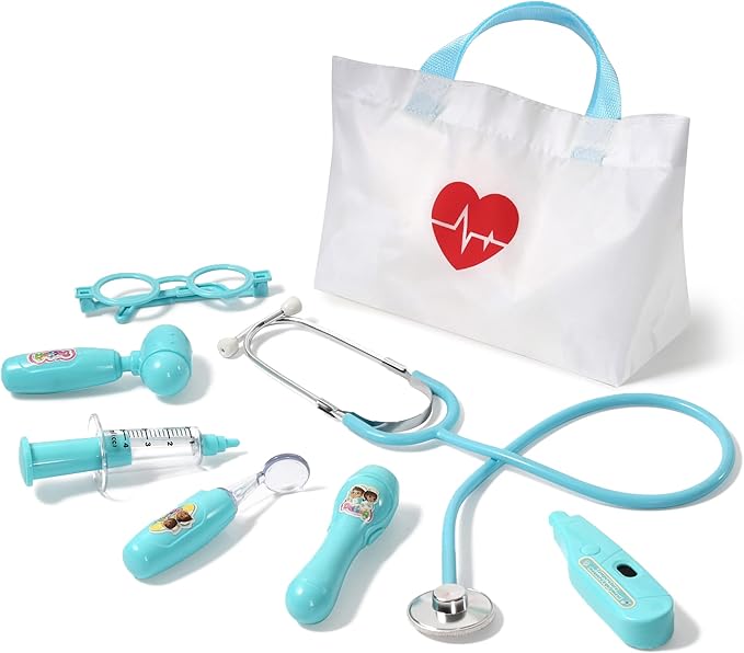 Kids Doctor Kit, 8 Pieces Kids Doctor Playset with Medical Storage Bag & Real Stethoscope, Pretend Play Doctor Toys for Toddler Boys Girls Aged 3 4 5 6