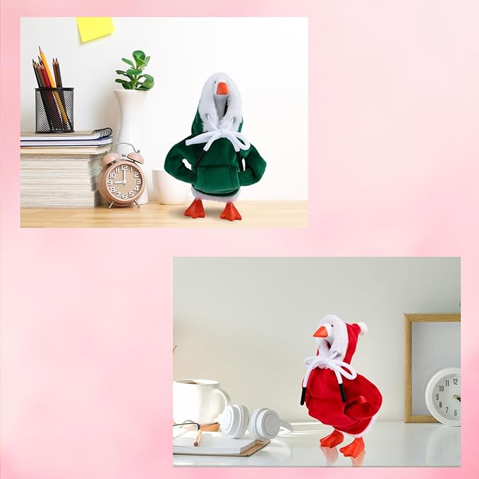 2 Pcs Christmas Desk Goose Outfits 7 Inches, Xmas Mini Desk Goose Clothes Hoodies 7 Inch Porch Goose Costume Christmas Desk Goose Accessories for Magnetic Goose Statue Table Decor