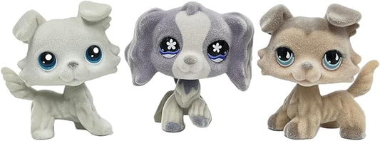 3pcs/Set Custom Flocked Pet Shop Toys Short Hair Cat Kitten Collie Great Dane Cocker Spaniel Dachshund Puppy Dog OOAK Compatible with LPS (#363 and #672 and # 893)
