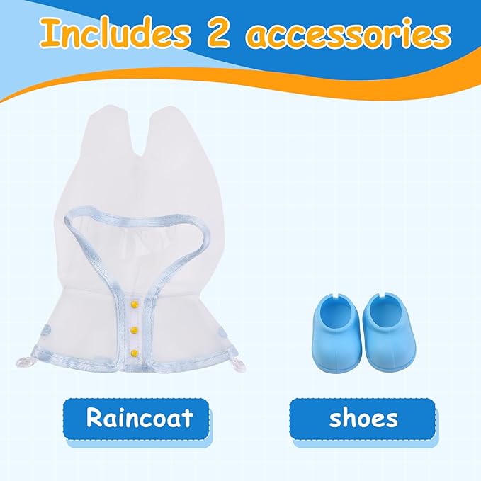 17cm Doll Raincoat Outfit Set - Water-Resistant Material Cape & Boots for 17cm Fashion Dolls, Doll Clothes Accessories, Blue Shoes (Doll Not Included)