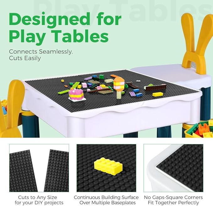 Classic Baseplates Building Plates-8 Pack 10" x 10" Building Boards,100% Compatible with All Major Brands and Activity Table, Creative Platforms Mats for Toy Bricks,Black