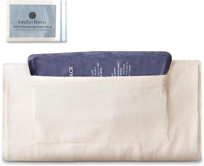LONDON LINENS 100% Natural Cotton Flannel Castor Oil Pack Wrap - Unbleached, Reusable Castor Oil Wrap for Abdomen, Joints & Other Areas with Front Pocket for Hot & Cold Pack (Pack of 10)
