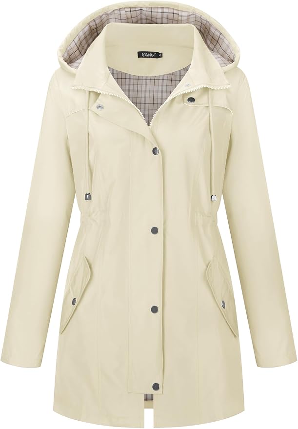 LOMON Women Waterproof Outdoor Hiking Raincoat Women Lined Rain Jacket Lightweight Hooded Jackets Trench Coats