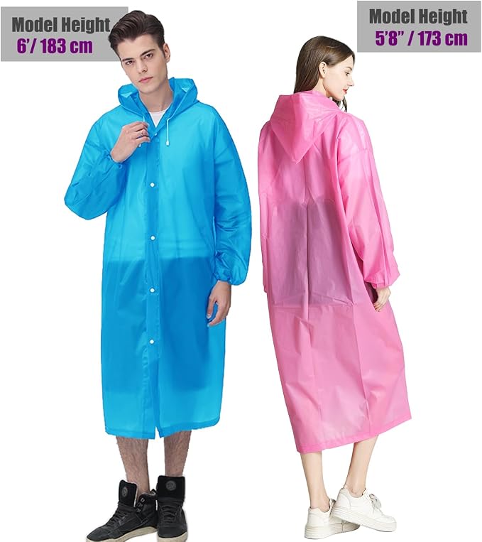 HLKZONE Raincoat, 2 Pack Rain Ponchos for Adults Travel Rain Jacket Packable Rain Coats for Women with Drawstring Hood