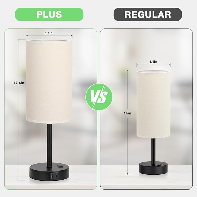 Dicoool Tall Touch Bedside Table Lamp with USB - 3 Way Dimmable Black Lamps for Bedroom Nightstand, Desk Lamp with Black Charging Station for Dorm, Office, Kids Room