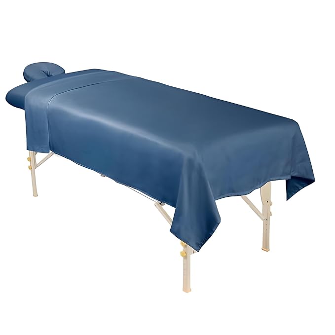 ForPro Professional Collection Premium Microfiber 3-Piece Massage Sheet Set, Ocean Blue, Ultra-Light, Stain, and Wrinkle-Resistant, Includes Flat, Fitted Sheet and Massage Face Rest Cover