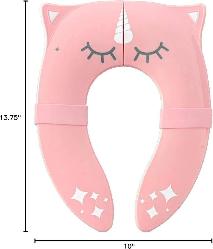 Hippypotamus Travel Potty Seat for Toddler - No-Pinch Folding Potty Training Seat - Non-Slip Silicone Grips - Includes Free Travel Bag (PINK Unicorn)