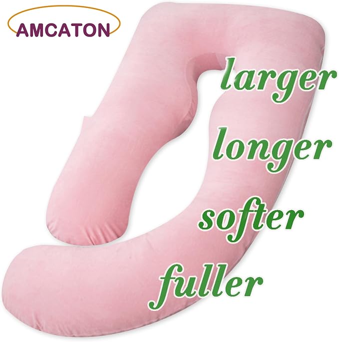 60 Inch Pregnancy Pillows for Sleeping, Extra Large U Shaped Body Pillow, Pregnancy Pillow, Maternity Pillow for Pregnant Women with Velour Cover (Pink)