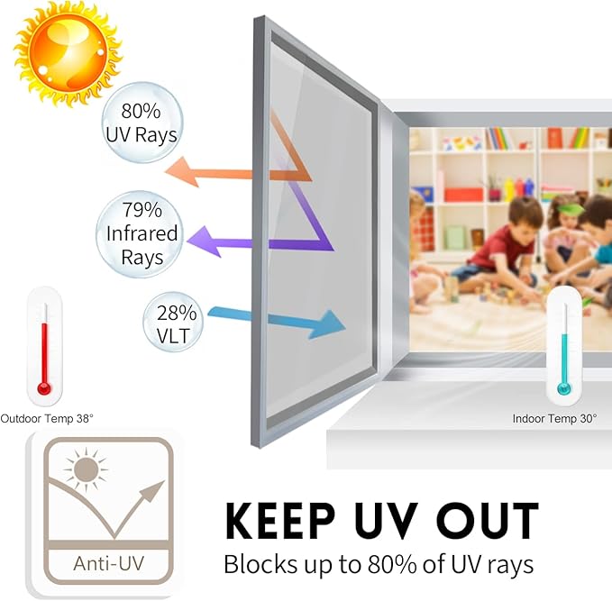 KESPEN Window Film One Way Daytime Privacy Static Cling Heat Control Glass Window Tint Mirror House Film, Silver, 35.4 Inch X 16.4 Feet