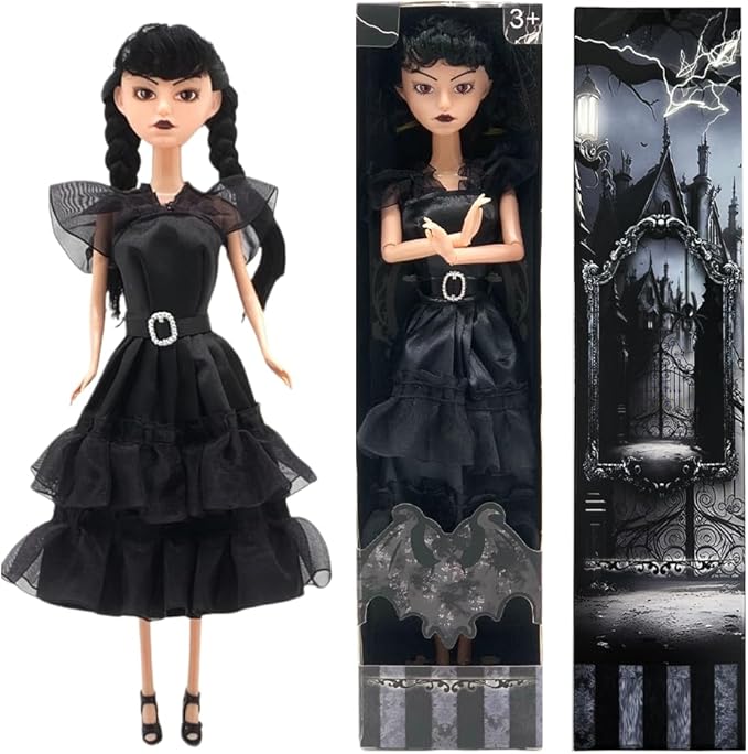 Dumwick 11.5'' Adams Doll with Gift Box, High Heels, Black Dress, and Hair, Perfect Christmas and Birthdays Toy Gift for Girls & Fans(A1)