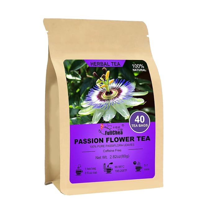FullChea - Passion Flower Tea bags, 40 Teabags - Natural Passionflower Leaf Herbal Tea for Relaxation - Te De Pasiflora - Non-GMO - Caffeine-free - Support Better Sleep