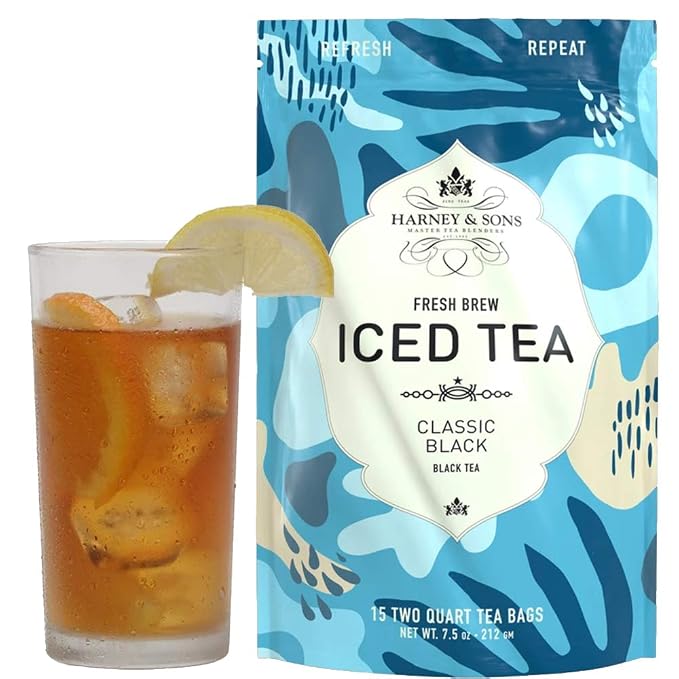Harney & Sons Fresh Brew Iced Tea, Organic Black Tea, 15 Iced Tea Bags, Brews Up to 30 Quarts, Unsweetened Black Tea
