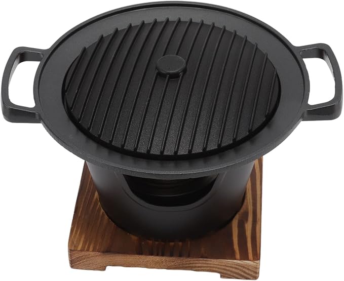 Portable Wooden Charcoal Grill,Japanese Hibachi Tabletop BBQ for Indoor/Outdoor Use, Camping, Patio, Backyard & Picnic | Durable Cast Iron & Aluminum Alloy Construction