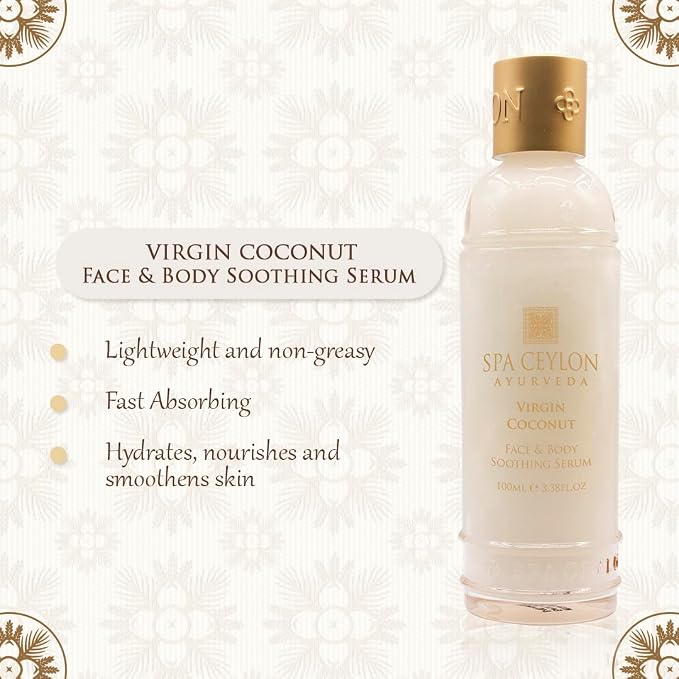Spa Ceylon Virgin Coconut Face & Body Soothing Serum – 100% Natural Cold-Pressed Coconut Oil Serum for Face, Body, Scalp & Hair – Silicon-Free, Preservative-Free, Fragrance-Free – 100ml