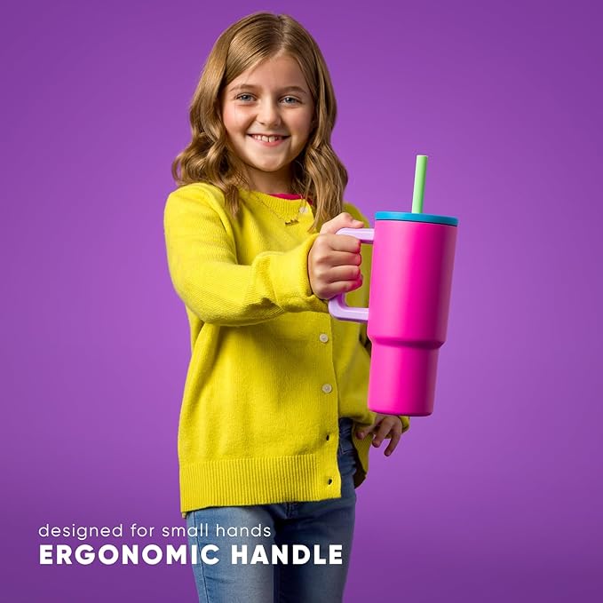 Simple Modern Kids 24 oz Tumbler with Handle and Silicone Straw Lid | Spill Proof and Leak Resistant | Reusable Stainless Steel Bottle | Gift for Kids Boys Girls | Trek Collection | Raspberry Vibes