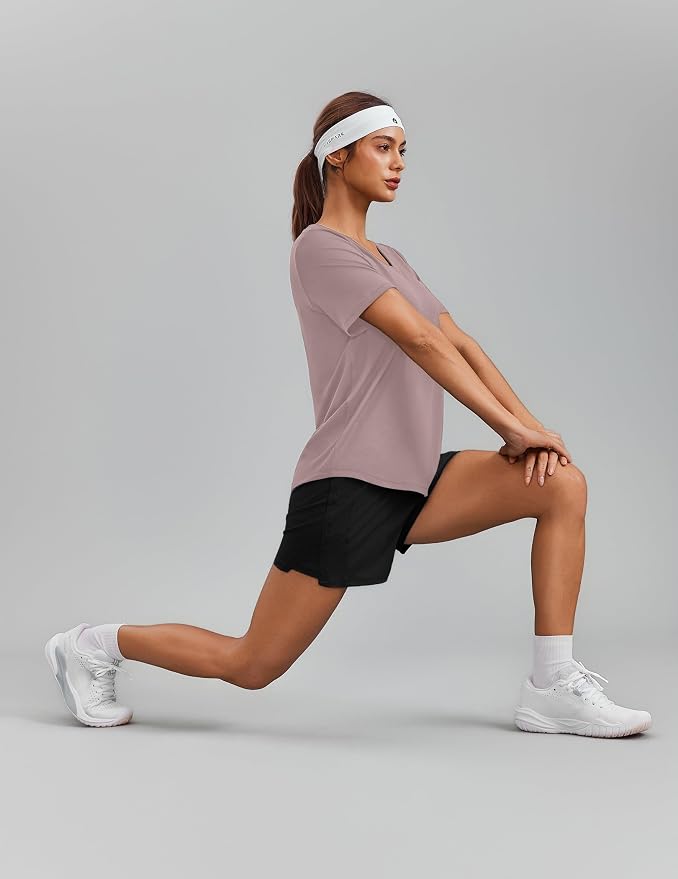PINSPARK Soft Workout Tops for Women Short Sleeve V Neck Moisture Wicking UPF 50+ Sun Protection Quick Dry Gym Shirts