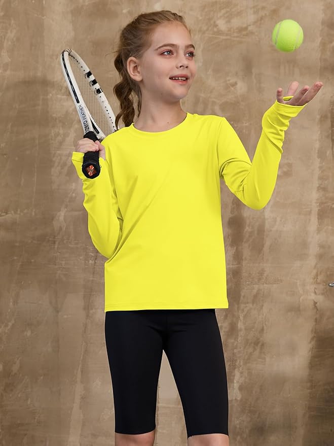 ZDC Girls Long Sleeve Athletic Shirts Kids Crewneck Quick Dry Workout Yoga Tops Basic Tees Activewear